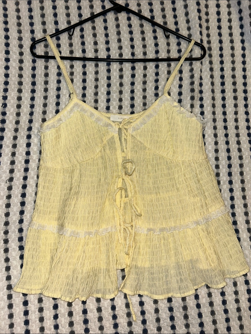 Lush Pale Yellow Lace-Trim Camisole Tank